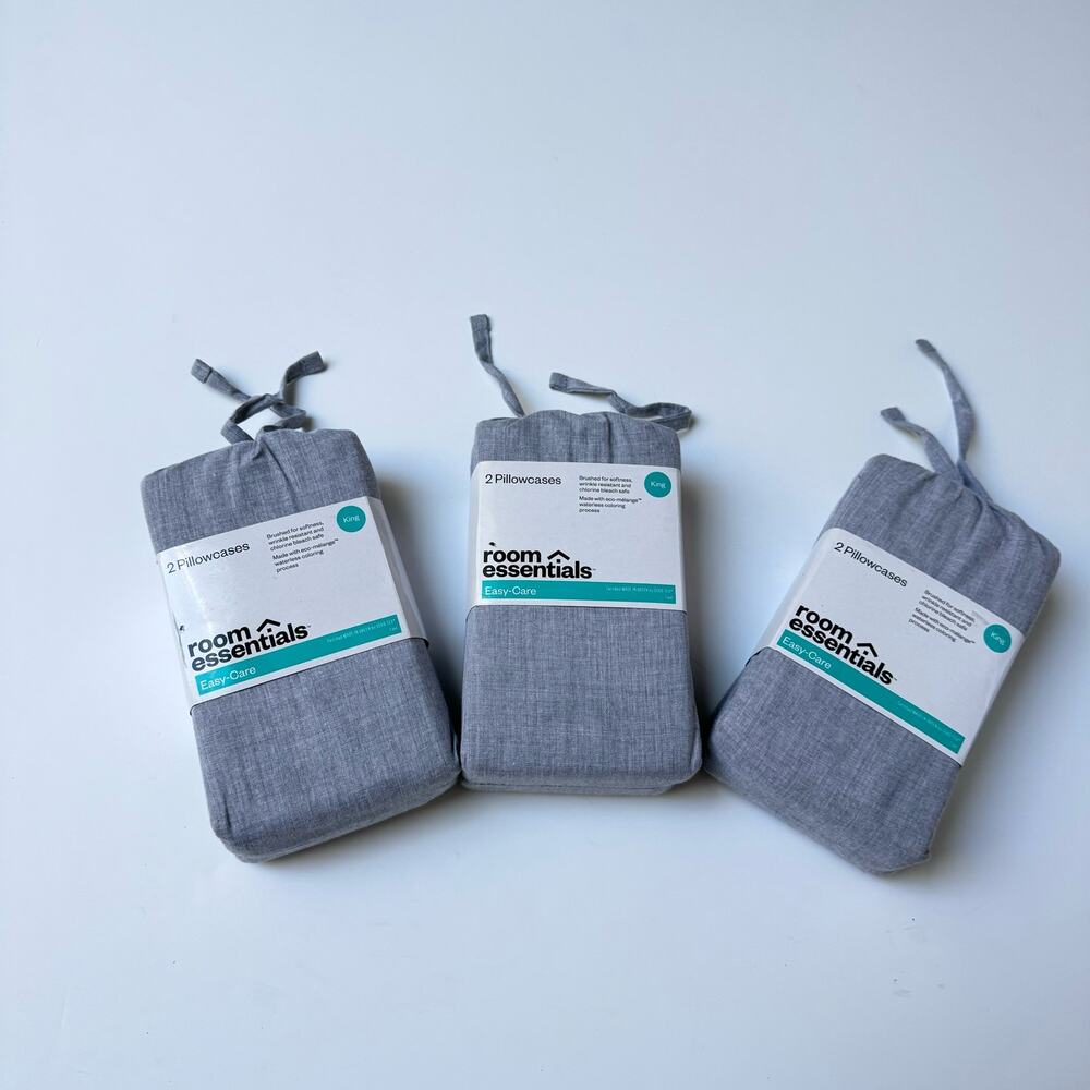 NWT Room Essentials Cotton Blend Gray King Size Pillow Cases 3 Boxes